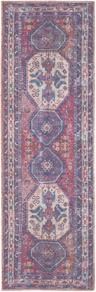 Nicole Curtis Machine Washable Series 1 2' x 6' Red/Navy Vintage Indoor Rug