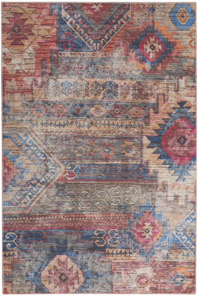 Nicole Curtis Machine Washable Series 1 4' x 6' Multicolor Vintage Indoor Rug