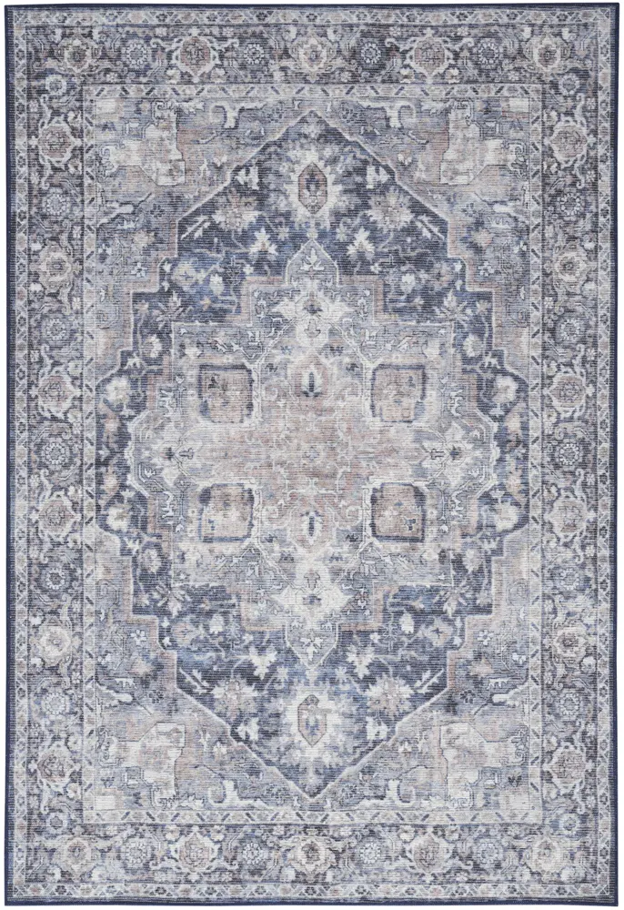 Nicole Curtis Machine Washable Series 1 6' x 9' Ivory Navy Vintage Indoor Rug