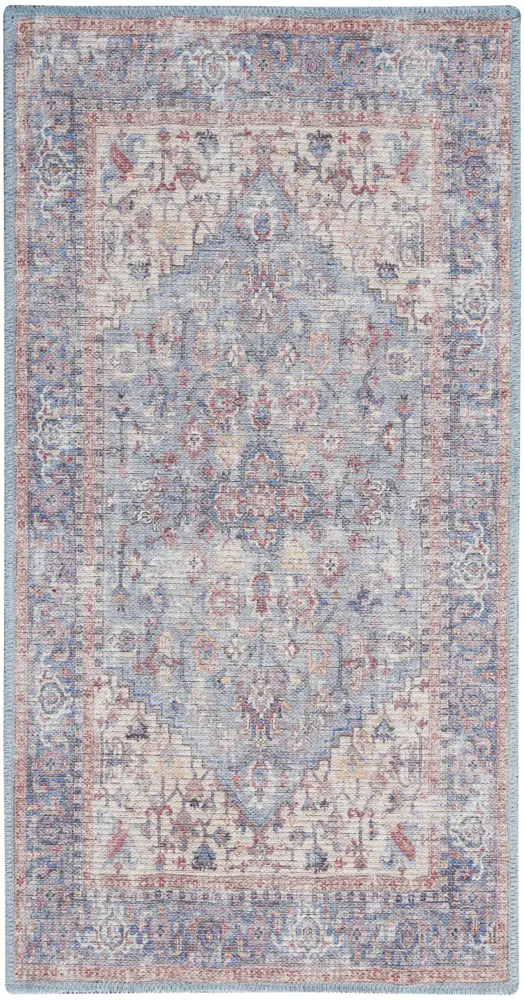 Nicole Curtis Machine Washable Series 1 3' x 5' Blue Multicolor Vintage Indoor Rug