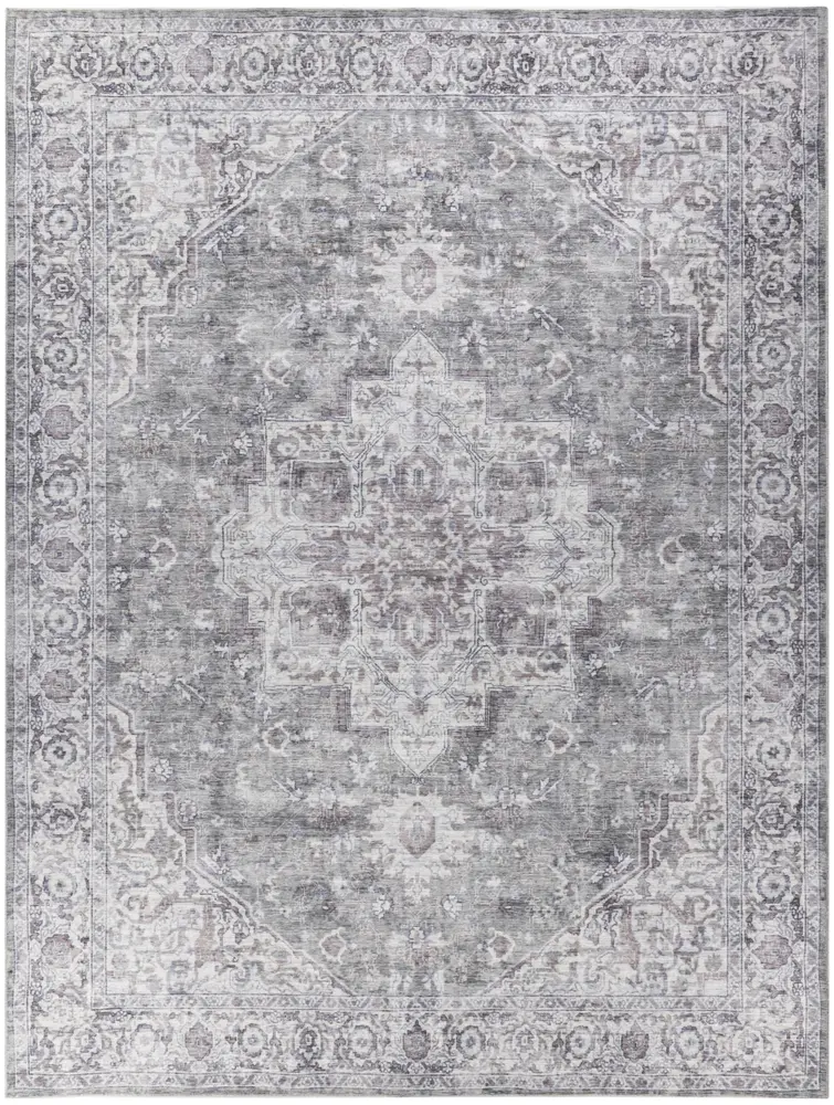 Nicole Curtis Machine Washable Series 1 10' x 14' Ivory Grey Vintage Indoor Rug