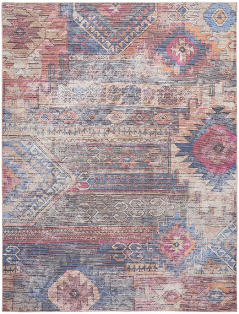 Nicole Curtis Machine Washable Series 1 10' x 14' Multicolor Vintage Indoor Rug