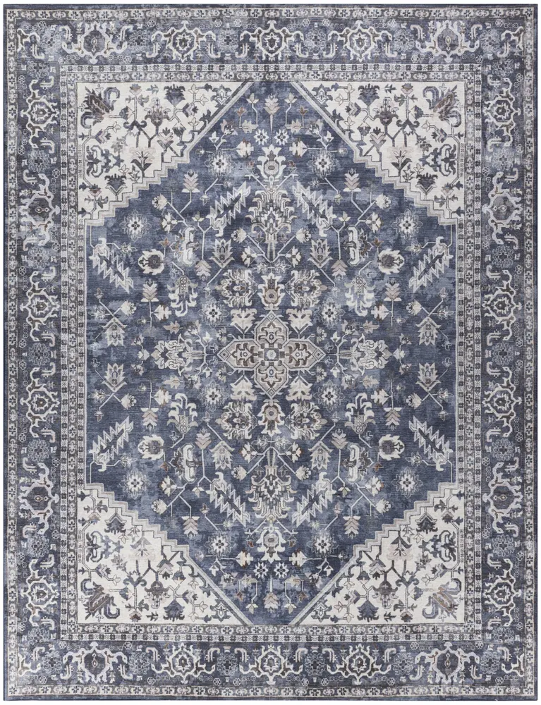 Nicole Curtis Machine Washable Series 1 10' x 14' Navy Ivory Vintage Indoor Rug