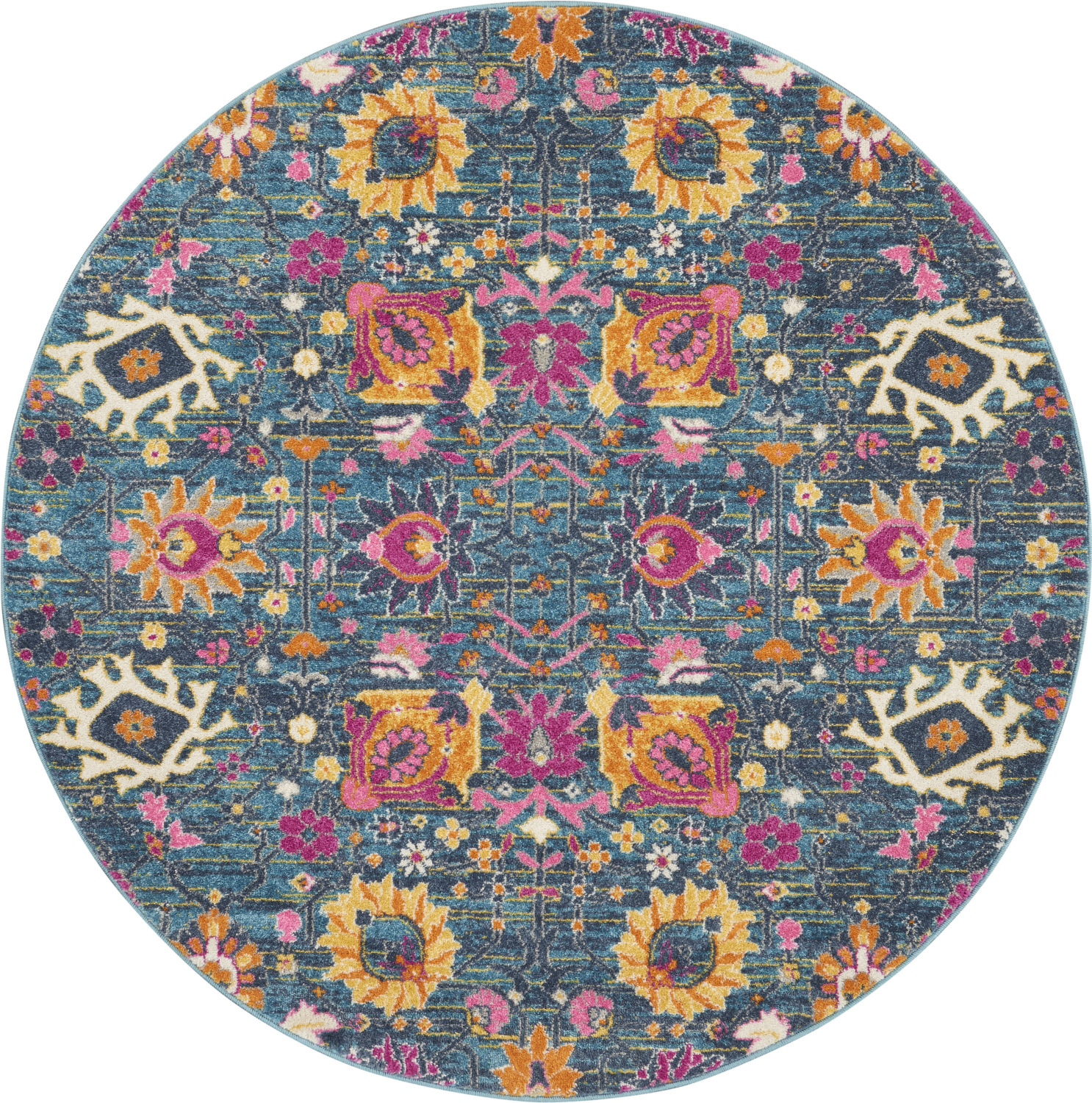 Nourison Passion 4' x Round Denim Bohemian Indoor Rug