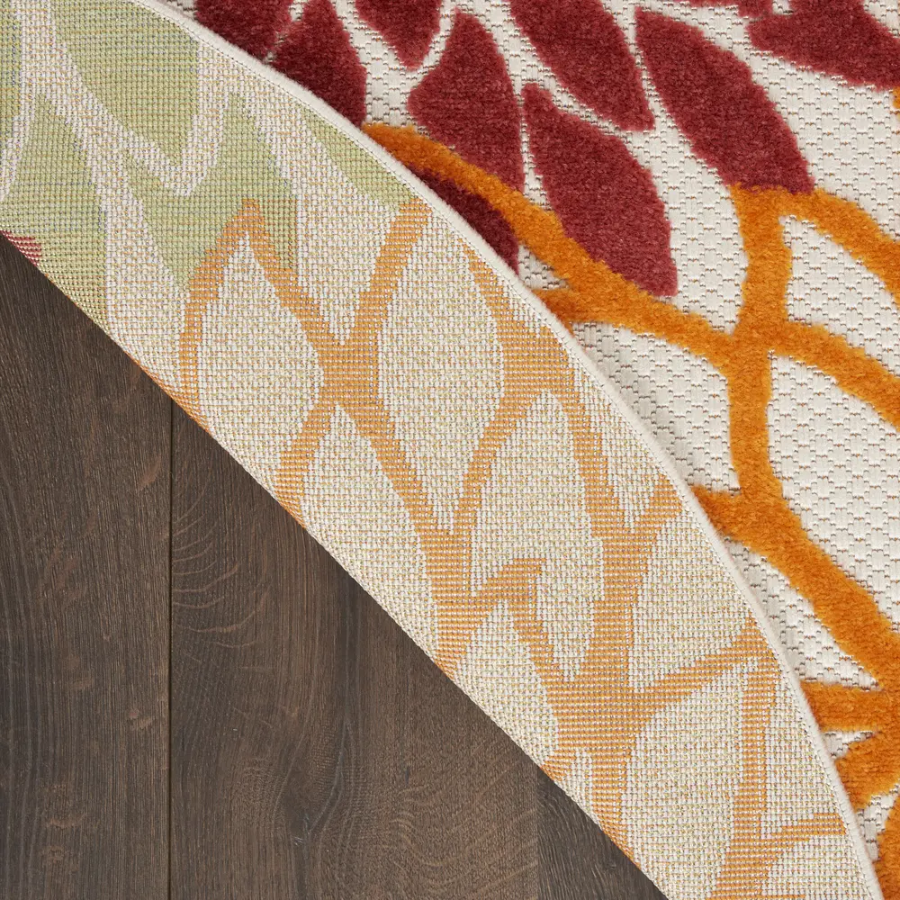 Nourison Aloha 4' x Round Red Multicolor Tropical Rug