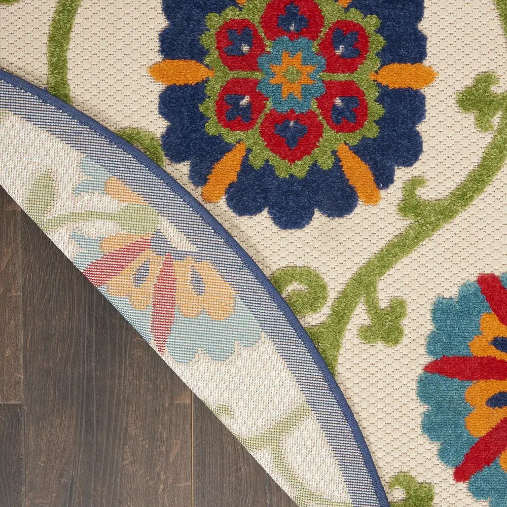 Nourison Aloha 4' x Round Blue Multicolor Contemporary Rug