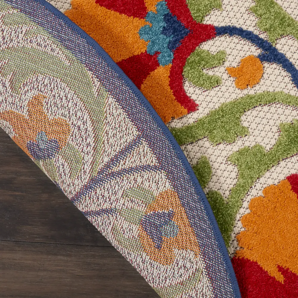 Nourison Aloha 4' x Round Red Multicolor Transitional Rug