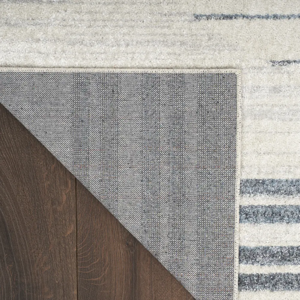 Nourison Astra Machine Washable 9' x 12' Ivory Blue Mid-Century Modern Indoor Rug