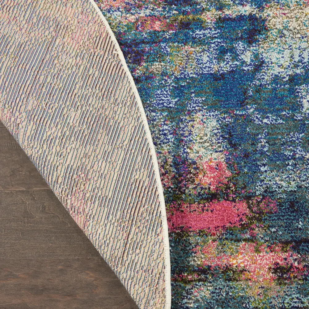 Nourison Celestial 7’10” x Round Blue Yellow Modern & Contemporary Indoor Rug