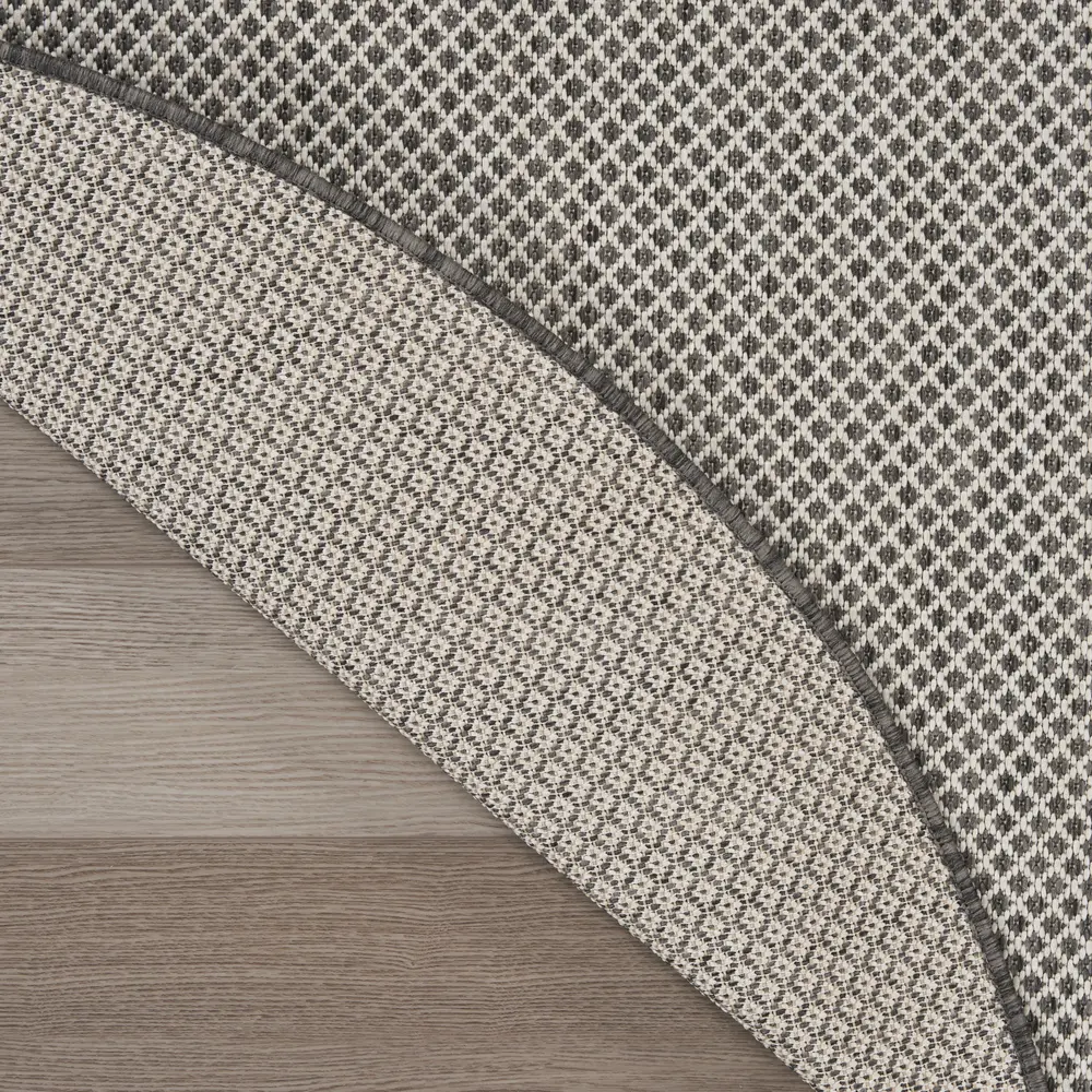 Nourison Courtyard 5' x Round Ivory Charcoal Modern Rug