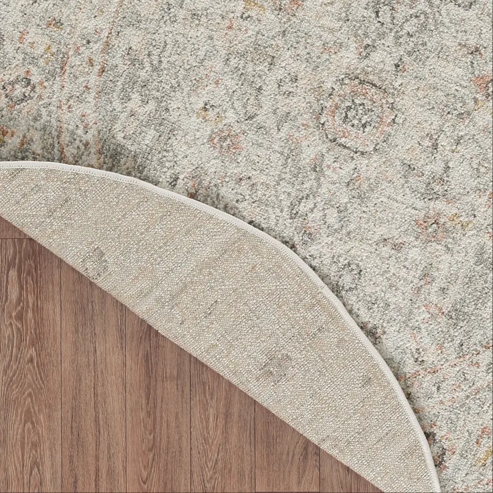 Nourison Oushak Home 4' x Round Light Grey Vintage Indoor Rug