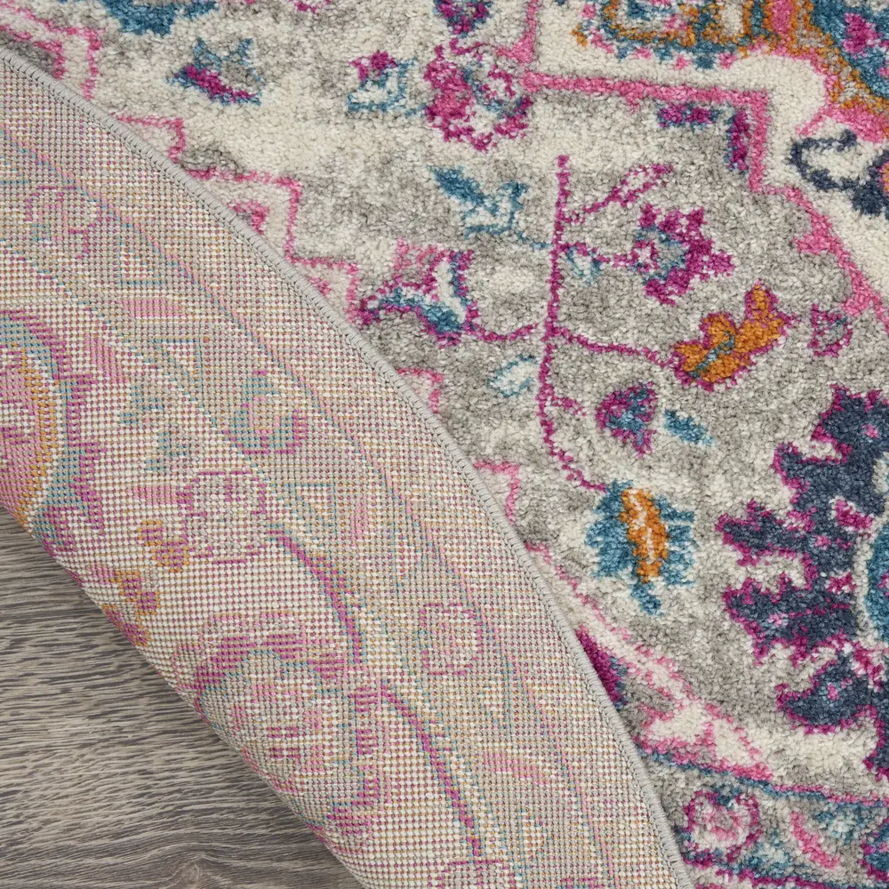 Nourison Passion 8' x Round Light Grey Pink Bohemian Indoor Rug
