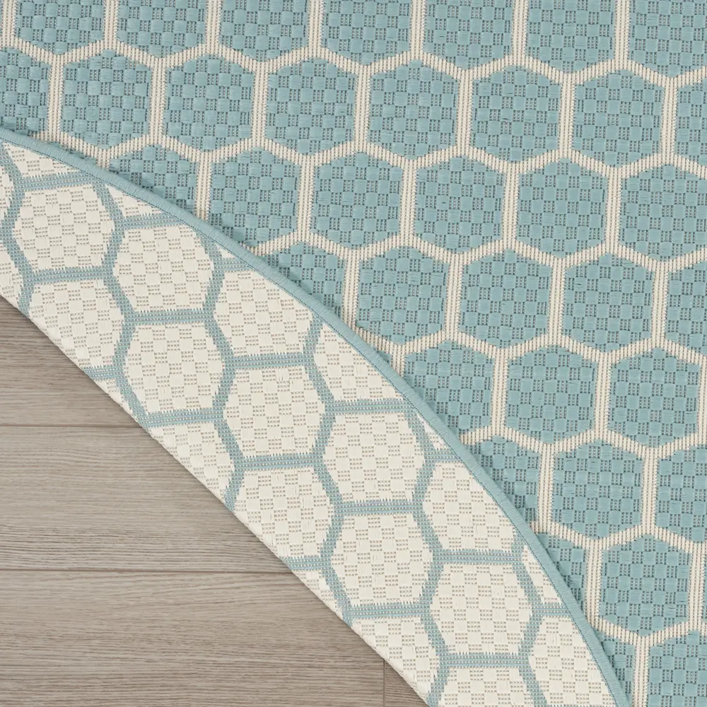 Nourison Reversible Indoor Outdoor 8' x Round Aqua Modern Rug