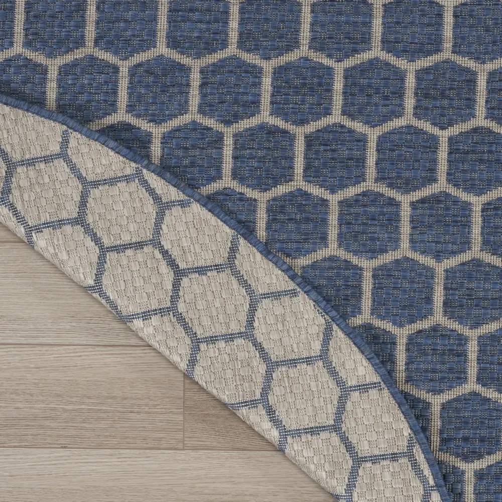 Nourison Reversible Indoor Outdoor 8' x Round Blue Modern Rug