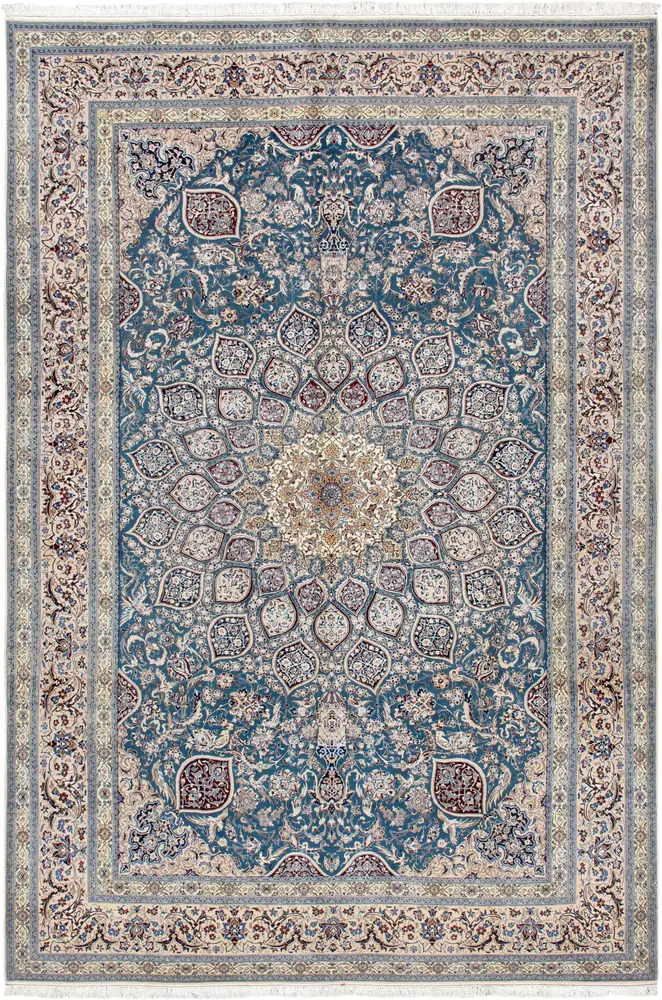 Pasargad Home Azerbaijan Collection Hand-Knotted Silk & Wool Area Rug- 6'11