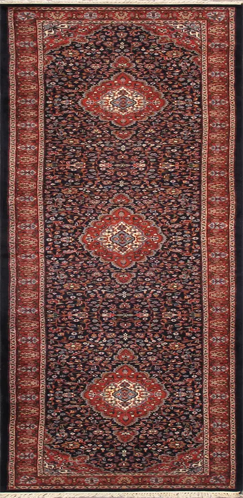 Pasargad Home Tabriz Hand-Knotted Navy/Rose Wool Runner-2' 6