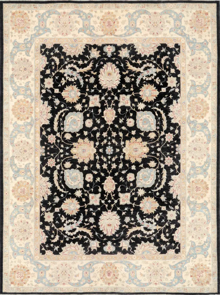 Pasargad Home Denver Hand-Knotted Black Wool Area Rug- 9' 9