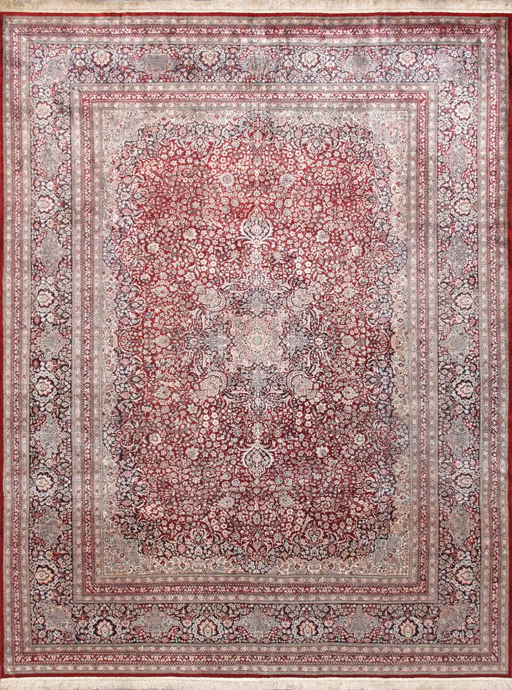 Pasargad Home Azerbaijan Collection Hand-Knotted Pure Silk Area Rug- 9' 3