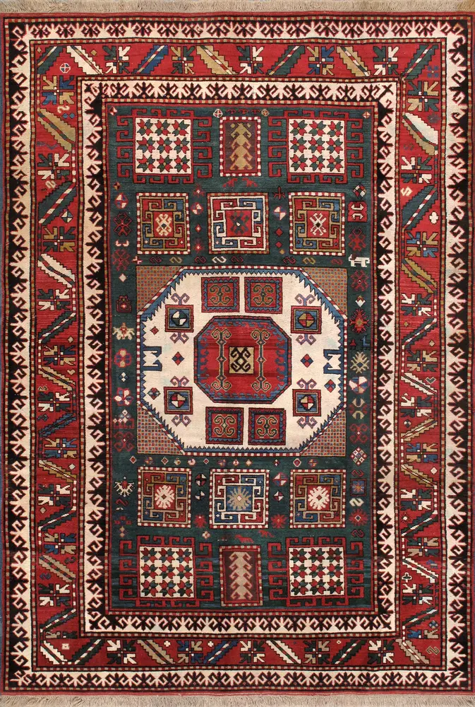 Pasargad Home Kazak Collection Hand-Knotted Wool Area Rug- 5'10