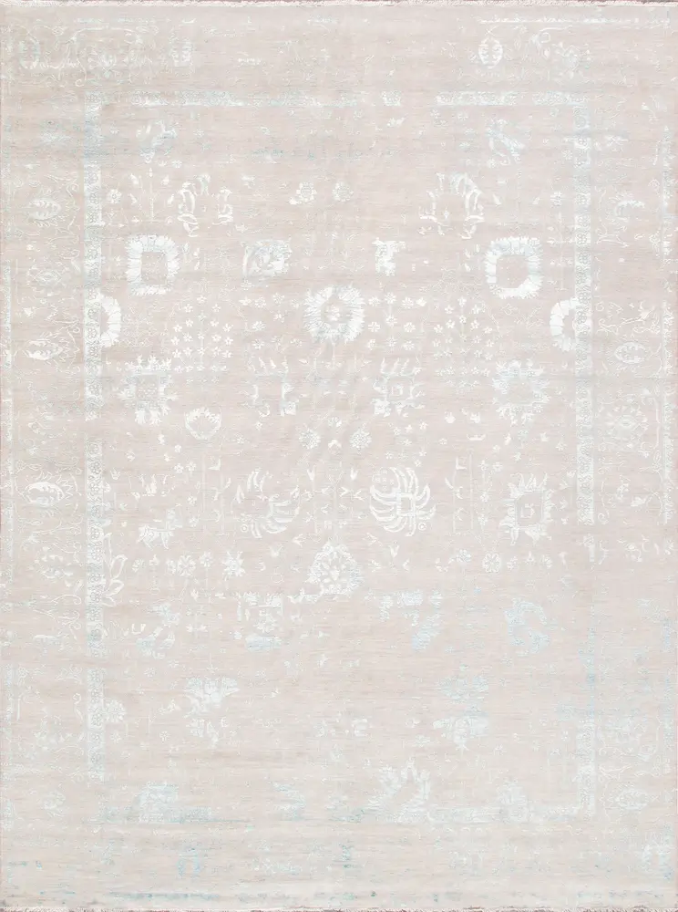 Pasargad Home Transitiona Collection Hand-Knotted Silk & Wool Area Rug-10' 0