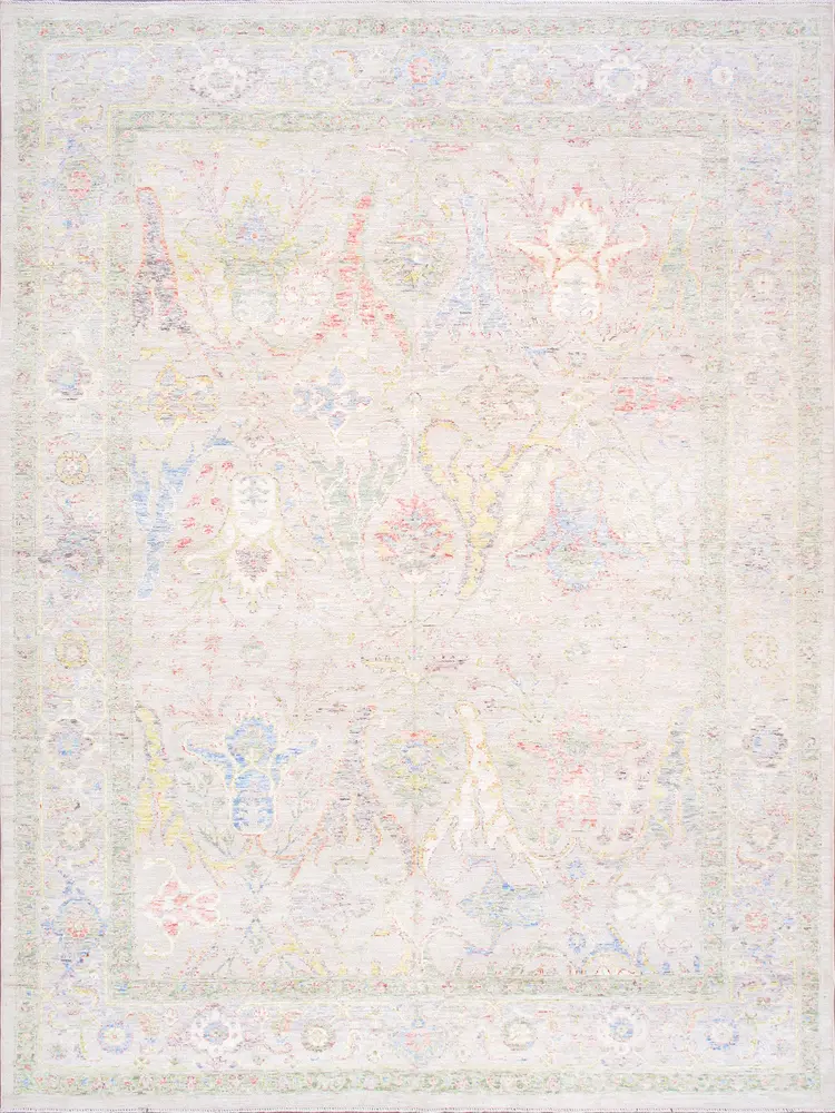 Pasargad Home Oushak Collection Hand-Knotted Wool Beige Area Rug- 9' 0'' X 12' 2''