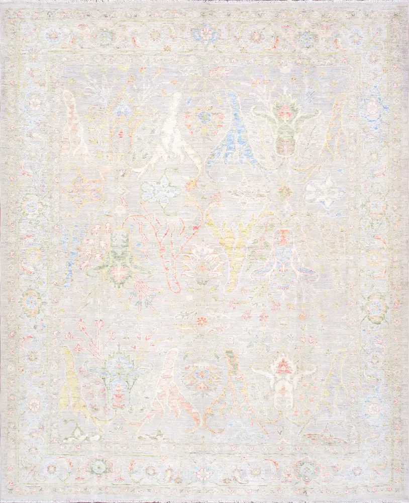 Pasargad Home Oushak Collection Hand-Knotted Wool Silver Area Rug- 7'11'' X 9' 7''