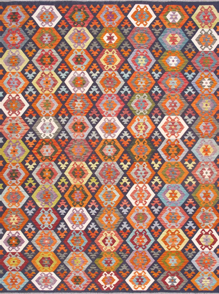 Pasargad Home Kilim Collection Reversible Wool Multicolor Area Rug- 8' 6'' X 11' 3''