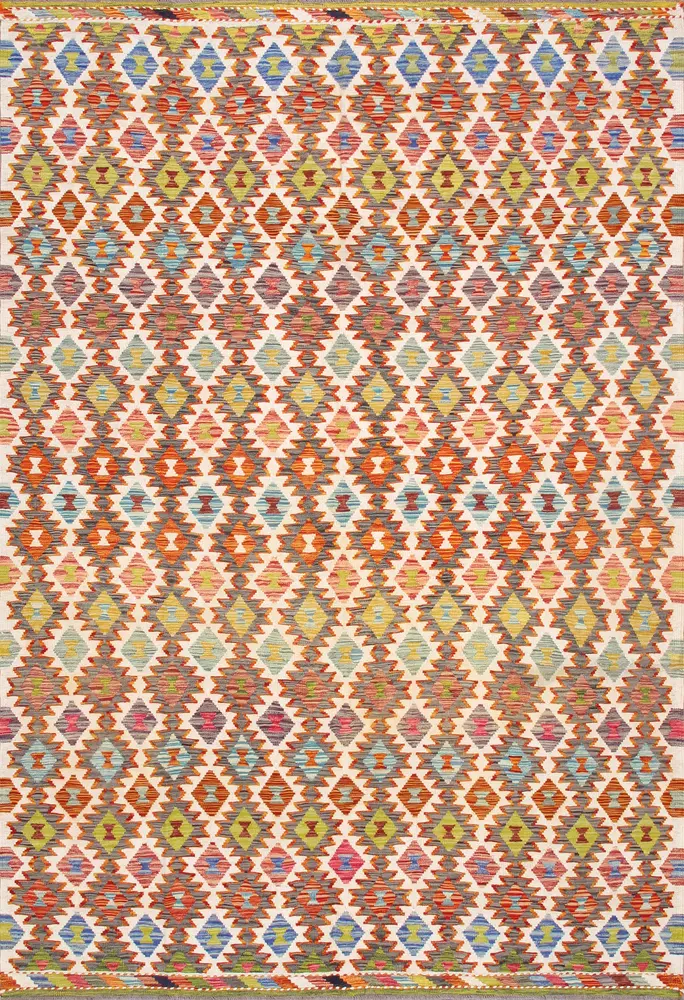 Pasargad Home Kilim Collection Reversible Wool Multicolor Area Rug- 6'11'' X 10' 0''