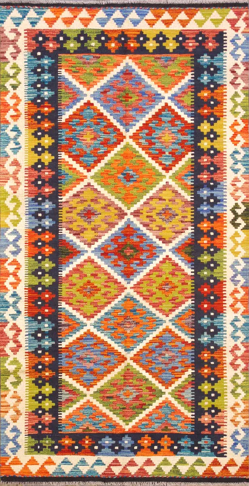 Pasargad Home Kilim Collection Reversible Wool Multicolor Area Rug- 3' 5'' X 6' 8''