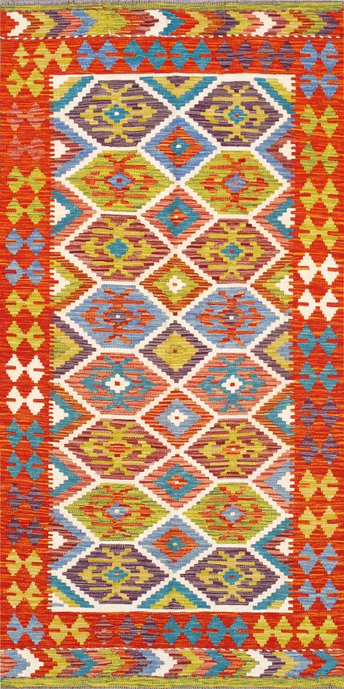 Pasargad Home Kilim Collection Reversible Wool Multicolor Area Rug- 3' 5'' X 6'10''
