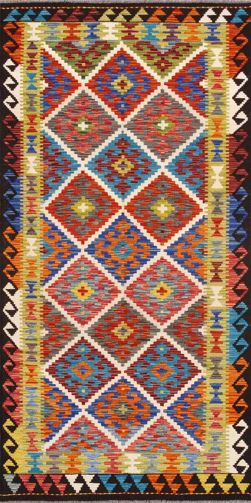 Pasargad Home Kilim Collection Reversible Wool Multicolor Area Rug- 3' 5'' X 6'11''