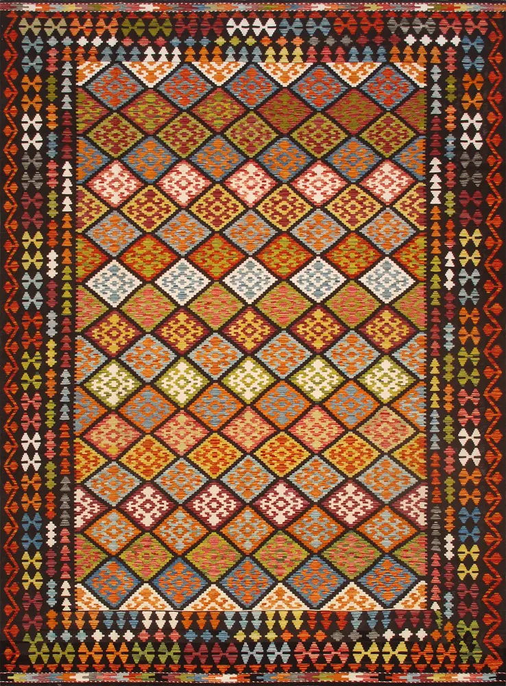 Pasargad Home Kilim Collection Reversible Wool Multicolor Area Rug- 8' 4'' X 11' 2''