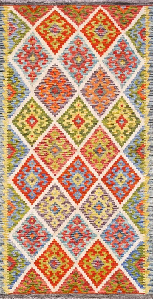 Pasargad Home Kilim Collection Reversible Wool Multicolor Area Rug- 3' 5'' X 6' 8''