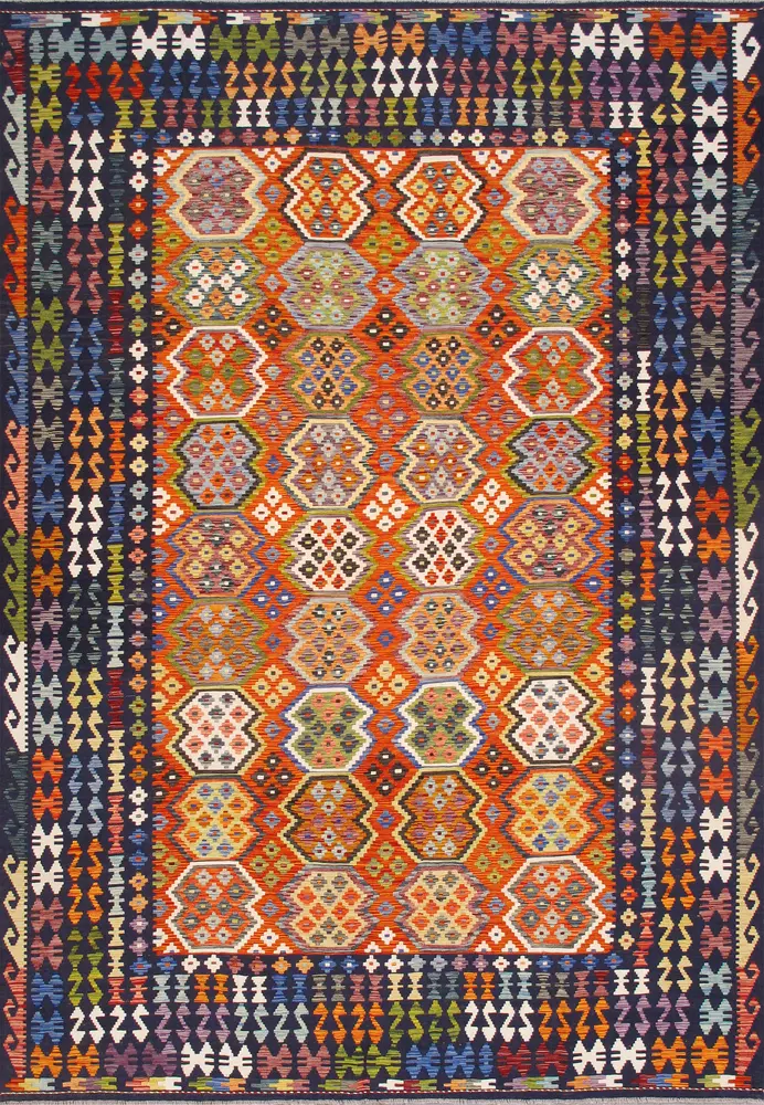 Pasargad Home Kilim Collection Reversible Wool Multicolor Area Rug- 8' 4'' X 11'11''