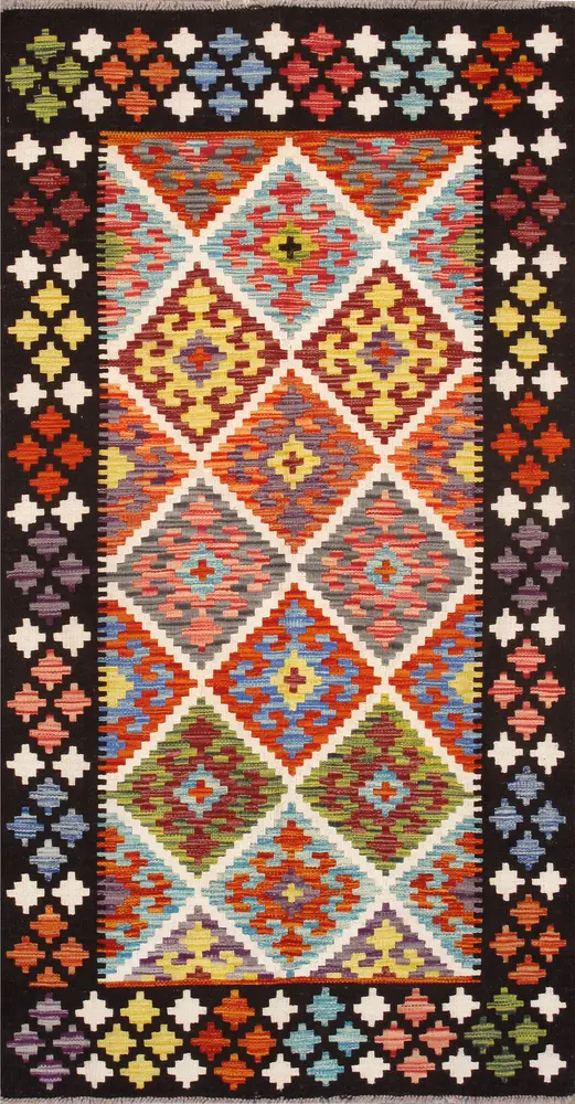 Pasargad Home Kilim Collection Reversible Wool Multicolor Area Rug- 3' 5'' X 6' 6''