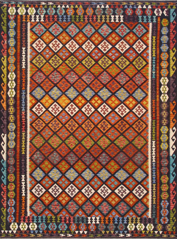 Pasargad Home Kilim Collection Reversible Wool Multicolor Area Rug- 8' 6'' X 11' 4''