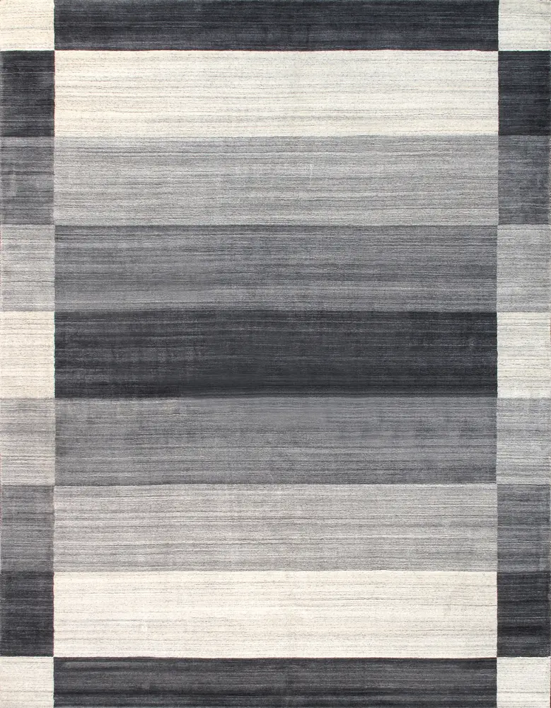 Pasargad Home Gramercy Collection Hand-Loomed Silk & Wool Charcoal Area Rug- 10' 0