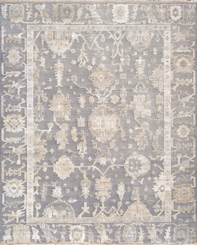 Pasargad Home Oushak Hand-Knotted Grey Wool Area Rug- 8'10'' X 11' 7''