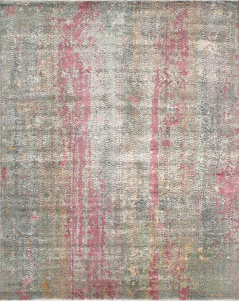 Pasargad Home Modern Collection Hand-Knotted Bamboo Silk & Wool Area Rug- 10' 1