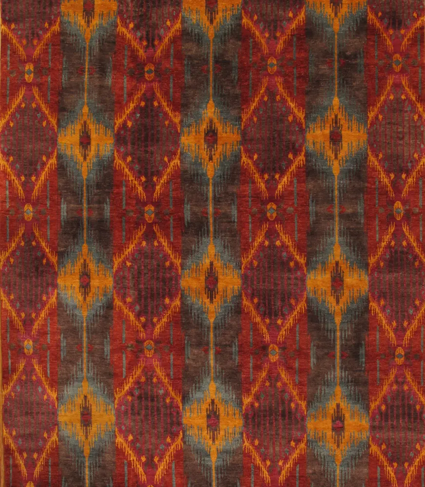 Pasargad Home Ikat Collection Hand-Knotted Lamb's Wool Area Rug- 6' 4