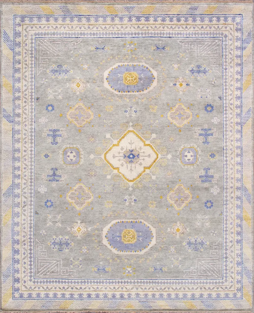 Pasargad Home Khotan Collection Hand-Knotted L. Blue Wool Area Rug- 8' 1'' X 10' 0''