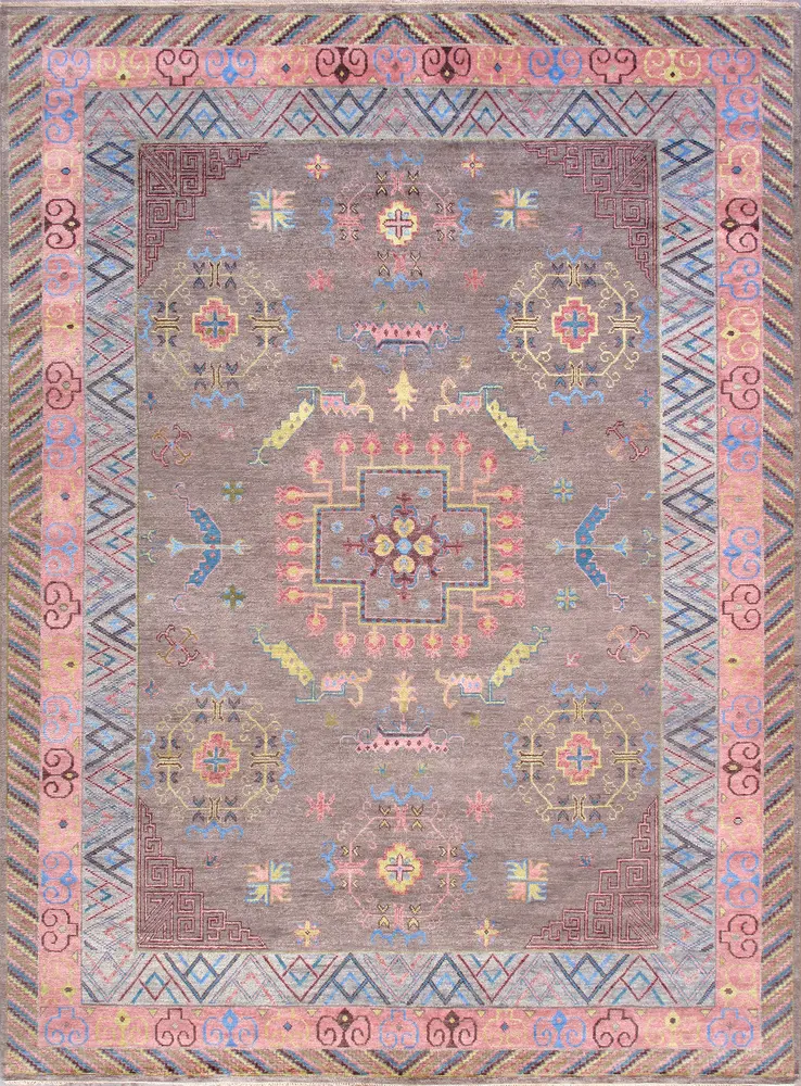 Pasargad Home Khotan Collection Hand-Knotted Grey Wool Area Rug-10' 1'' X 14' 0''