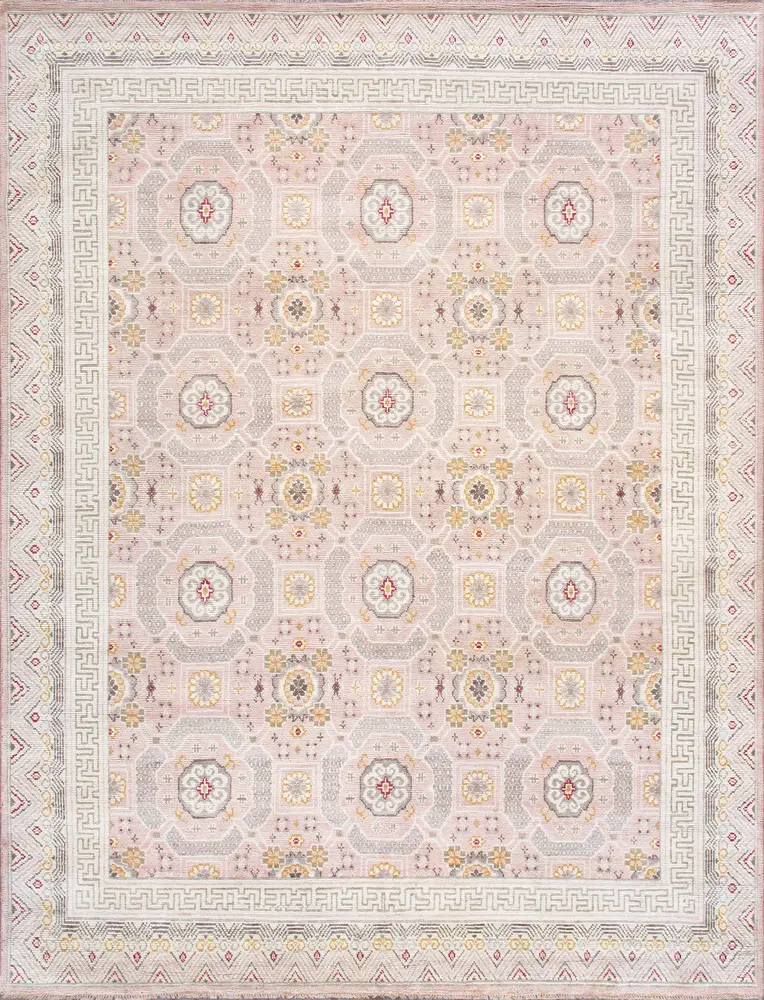 Pasargad Home Khotan Collection Hand-Knotted Salmon Wool Area Rug- 9' 2'' X 11'10''