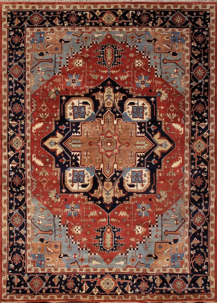Pasargad Home Serapi Collection Hand-Knotted Rust/Navy Wool Area Rug- 9' 1'' X 12' 7''