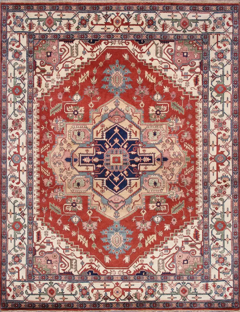 Pasargad Home Serapi Hand-Knotted Rust/Ivory Wool Area Rug- 4'11'' X 7'10''
