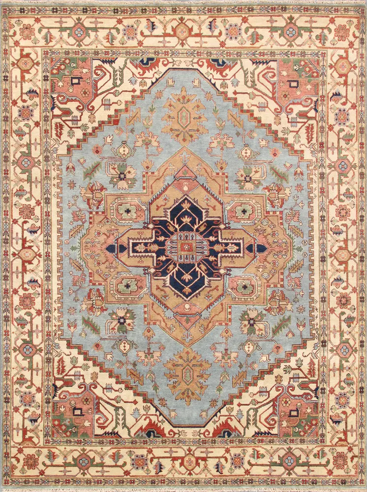 Pasargad Home Serapi Collection Hand-Knotted L. Blue Wool Area Rug- 8' 1