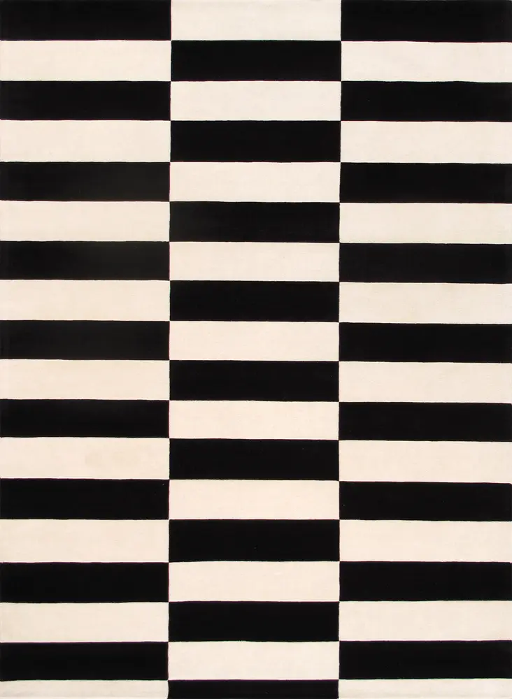 Pasargad Home Rodeo Collection Hand-Tufted White/Black Bsilk & Wool Area Rug- 9' 9