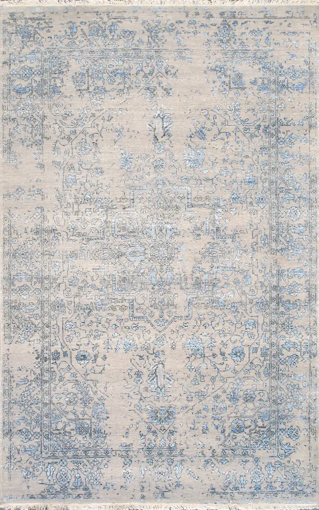 Pasargad Home Transitional Collection Hand Knotted Bsilk & Wool Area Rug, 5' 9