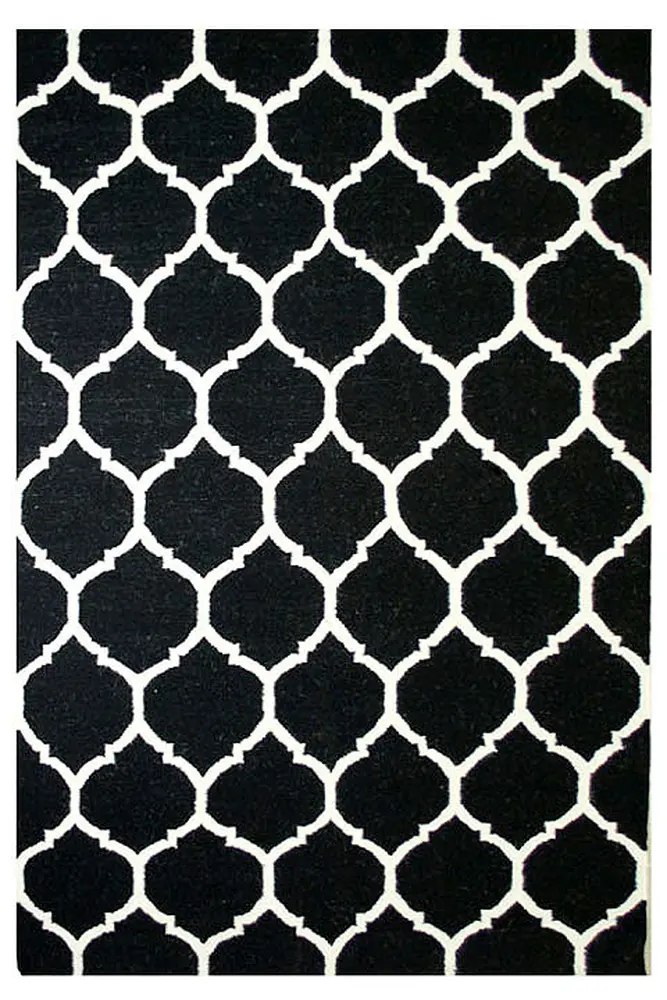 Pasargad Home Kilim Collection Hand-Woven Lamb's Wool Black Area Rug- 5' 0