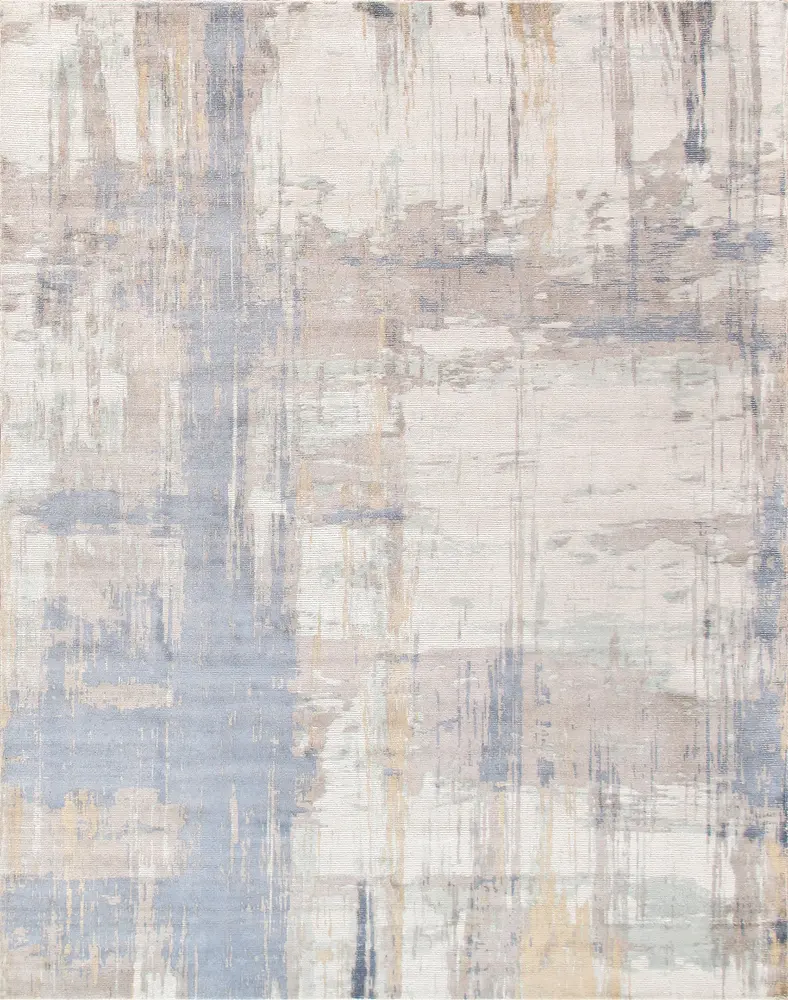 Pasargad Home Modern Collection Hand-Loomed Ivory/Blue Area Rug- 8' 0'' X 10' 0''